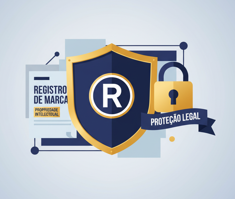 Imagem mostra um brasão representando registro de marca